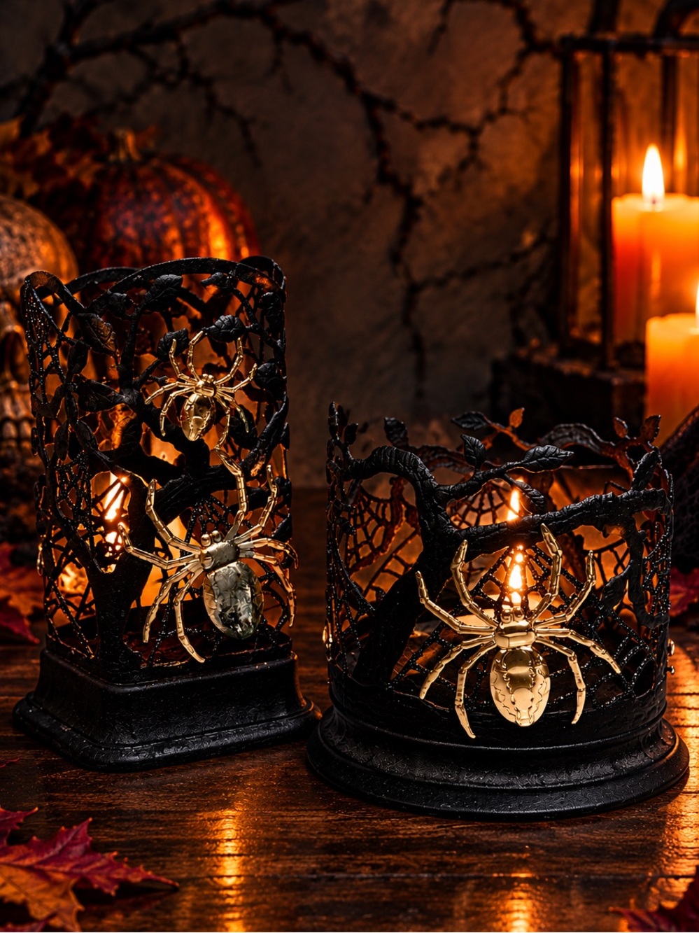 BBW 2022 Spider Branches Collection Halloween Black Gold Soap Candle Holder Set